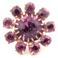 Antique Victorian Czech metal flower button amethyst glass rhinestones