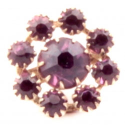 Antique white metal mounted amethyst glass rhinestone flower button 14mm