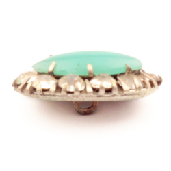 Antique Victorian Czech metal button green opaline cabochon crystal glass rhinestones oval 19mm