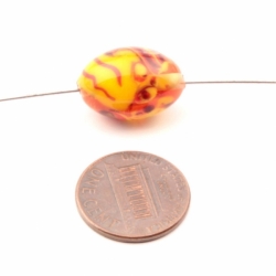 18mm Vintage Czech yellow orange marbled amber lampwork oval glass bead