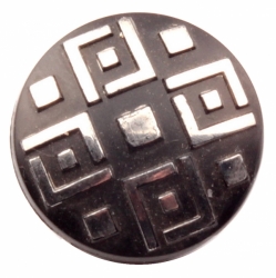 23mm antique Victorian 1900's Czech silver metallic geometric black glass button