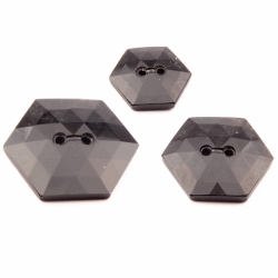 Collection (3) Czech Bohemian Art Deco 1920's geometric hexagon faceted black glass buttons