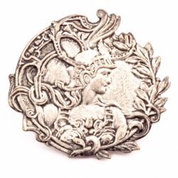 30mm Antique German Czech Art Nouveau silver metal floral pictorial Roman Caesar portrait button