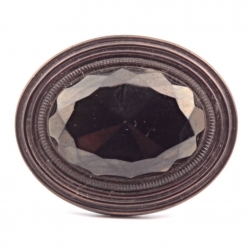 Large 36mm antique Victorian Czech metallic iridescent oval faceted black glass button