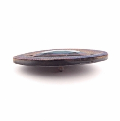 35mm antique Victorian Czech metallic iridescent oval faceted weave faux fabric black glass button