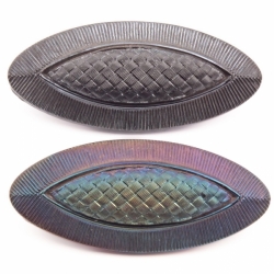 Lot (2) 35mm antique Victorian Czech metallic iridescent oval ribbed weave design black glass buttons