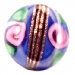 Antique Victorian Czech satin floral aventurine gold blue dimi glass button 9mm