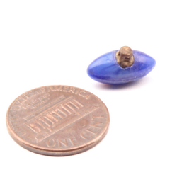 Antique Victorian Czech pink satin floral gold lampwork blue oval glass button 13mm