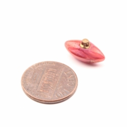 15mm Antique Czech pink satin floral aventurine gold lampwork oval glass button