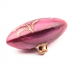 18mm Antique Victorian Czech pink satin floral aventurine gold lampwork oval glass button