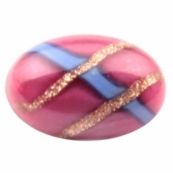 14mm Antique Victorian 1900's Czech aventurine gold blue striped pink satin lampwork oval glass button