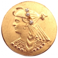 Antique Egyptian revival Art Nouveau gold metal lady rhinestone picture button