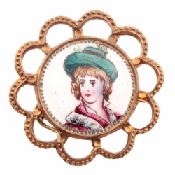 26mm Antique German Czech C19th Victorian Emaux Peints hand painted enamel lady metal picture button