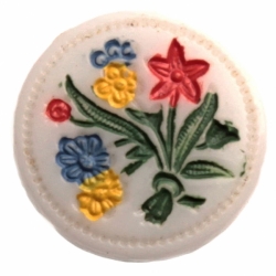 19mm Czech Art Deco vintage floral hand painted white two hole connector glass bead 