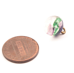 Antique Victorian Czech pink green satin floral paperweight lampwork dimi glass button
