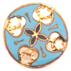 Antique Victorian Czech blue champleve enamel pierced floral metal button