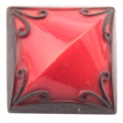 20mm antique Art Nouveau Czech hand painted square domed floral red glass button 