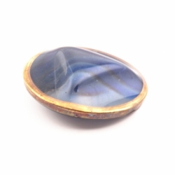 31mm antique Art Nouveau Czech blue satin striped gold gilt rimmed triangle round glass button