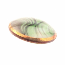 26mm antique Art Nouveau Czech green satin swirl striped gold gilt rimmed glass button