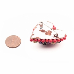 Vintage Art Deco 1930's Czech hand glass paste beaded fruits and berries heart pin brooch