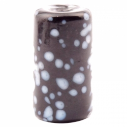 30mm Vintage Czech lampwork white spatter marble black cylinder glass bead 