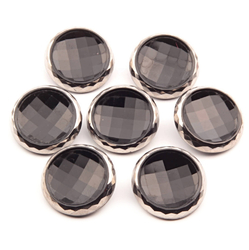 Lot (7) Czech vintage 1920's silver rimmed black glass buttons 31mm 