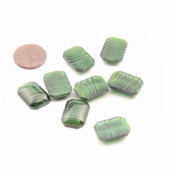 Lot (8) 18x13mm vintage Czech green satin striped moonglow octagon glass cabochons 