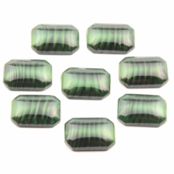 Lot (8) 18x13mm vintage Czech green satin striped moonglow octagon glass cabochons 