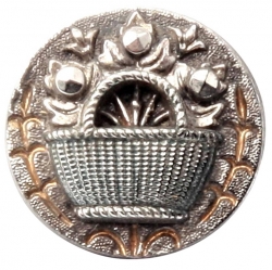 23mm Czech Victorian vintage silver gold lustre flower basket black glass button