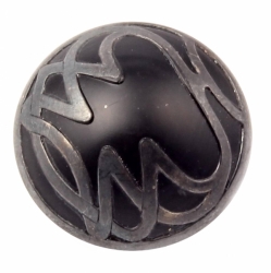 27mm antique Nouveau Arts and Crafts pewter lustre black Czech glass button