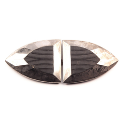 Antique Art Deco Czech silver lustre jet black oval faceted glass belt dress buckle clasp signed