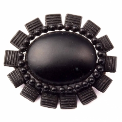 Antique Czech Victorian hand crafted oval jet black glass mourning pin brooch