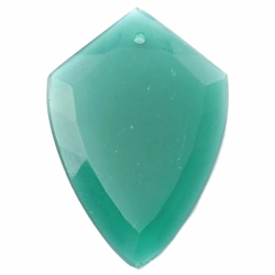 Large 42mm vintage Czech shield faceted chrysoprase green opaline pendant art glass bead