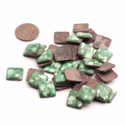 Vintage 12mm Czech cabochon foil lampwork green marble glass over metal square mosaic tile jewelry making (1 piece)