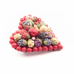 Vintage Art Deco 1930's Czech hand glass paste beaded fruits and berries heart pin brooch