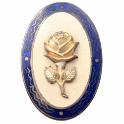 42mm Victorian silver champleve enamel applied rose floral picture button