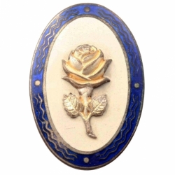 42mm Victorian silver champleve enamel applied rose floral picture button