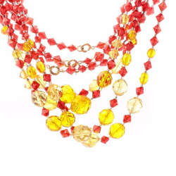 Lot (4) vintage Czech choker necklaces yellow amber red faceted glass beads