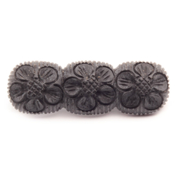 Bohemian vintage pin brooch Art Deco black galalith plastic carved flower