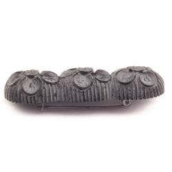 Bohemian vintage pin brooch Art Deco black galalith plastic carved flower