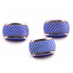 Vintage Czech glass buttons Lot (3) 18mm Deco geometric ribbed silvered blue arc