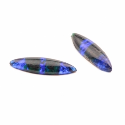 Lot (2) 30x9mm Czech vintage intaglio bumpy cobalt blue bicolor striped oval navette glass cabochons