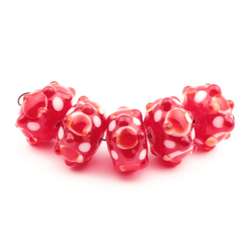 Czech orange overlay red and white bicolor rondelle lampwork glass beads. Lot (5) 17x10mm 