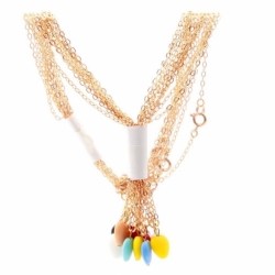 Lot (10) vintage Czech gold chain necklaces multicolor heart glass bead pendants 
