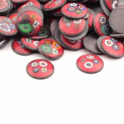 Vintage 18mm Czech lampwork millefiori red glass over metal round cabochon mosaic tile jewelry making 1 piece