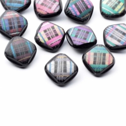 Set (13) 16mm Czech Art Deco Vintage iridescent faux fabric square black glass buttons