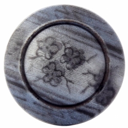 27mm Czech antique Victorian metallic floral faux fabric black glass button 
