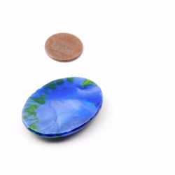 Large 42x30mm Czech Deco vintage blue green satin marble art glass cabochon