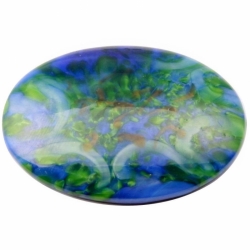 Large 42x30mm Czech Deco vintage blue green satin marble art glass cabochon