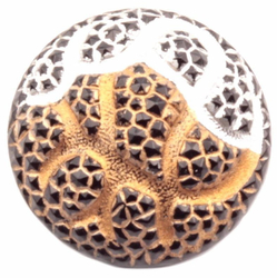 Vintage glass button 23mm Czech bronze silver metallic snakeskin black
